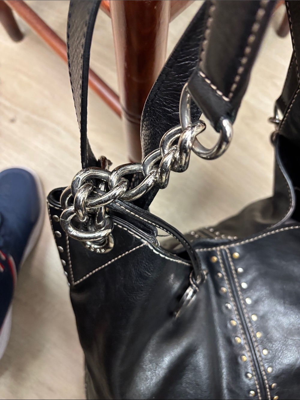 Michael Kors Black Leather Studded Shoulder Hobo with Chain Strap